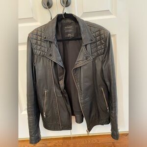 All Saints Asymmetrical Zip Leather Biker Jacket